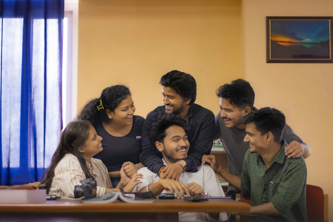 Group of college students studying together